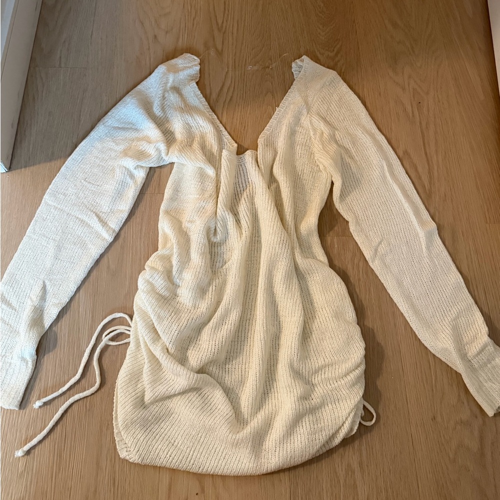 Revolve SNDYS Cream Knit Long Sleeve Drawstring dress / cover up